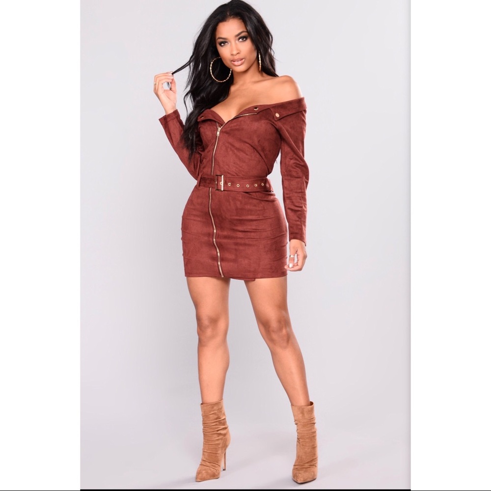 Burgundy suede belted dress